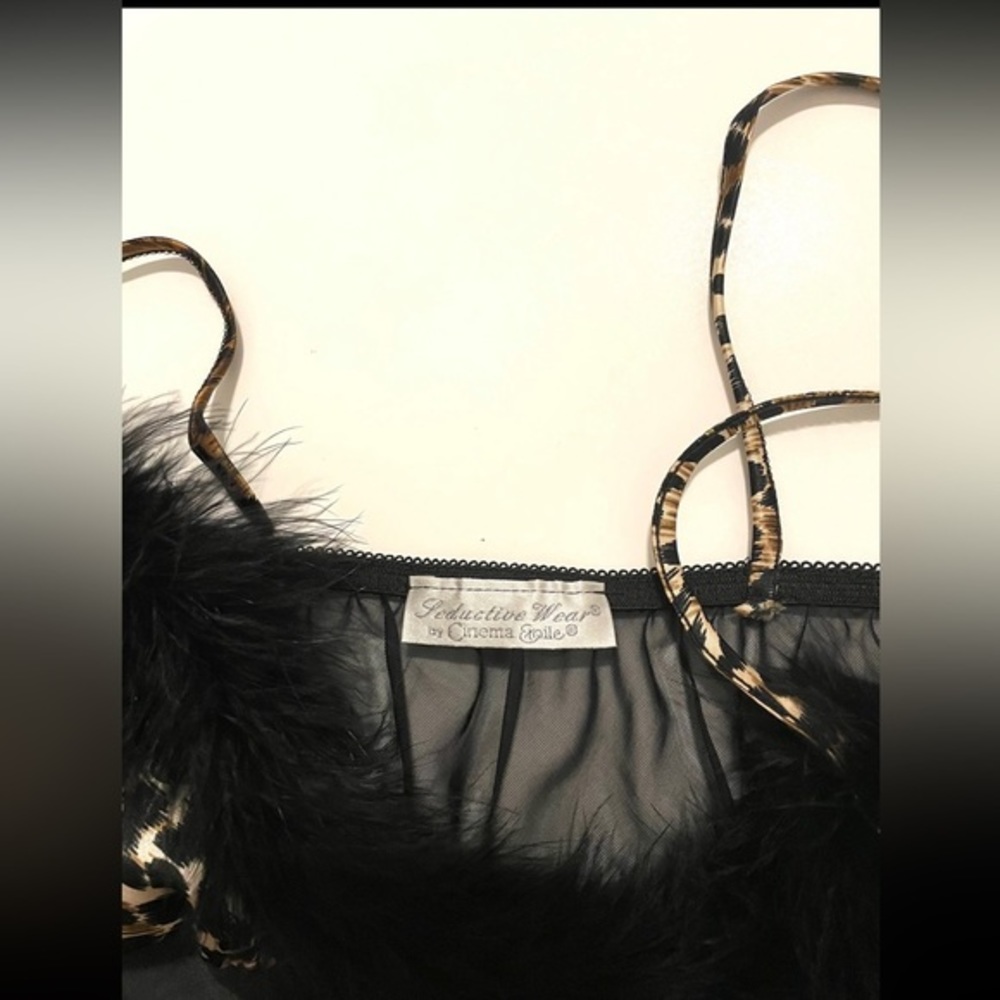 Seductive Wear by Cinema Etoile black leopard feather sheer babydoll cami size L - Picture 6 of 6